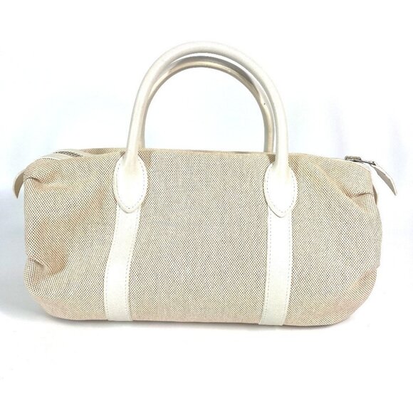 HERMES Porochon Mademoiselle Hand Bag Toile H / Leather Beige/White - Picture 1 of 12
